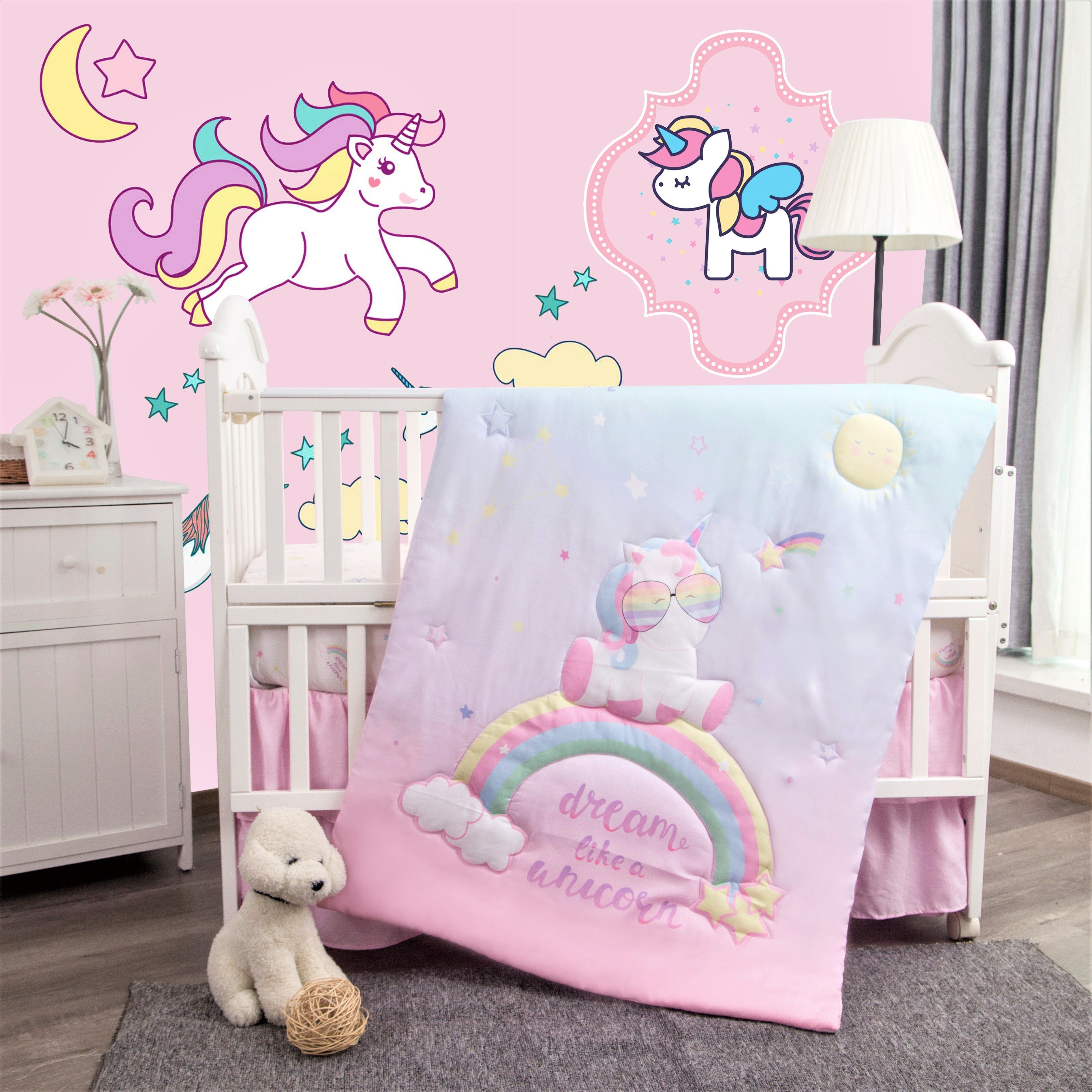 Baby Unicorn 3-Piece Standard Crib Bedding Sets, Pink