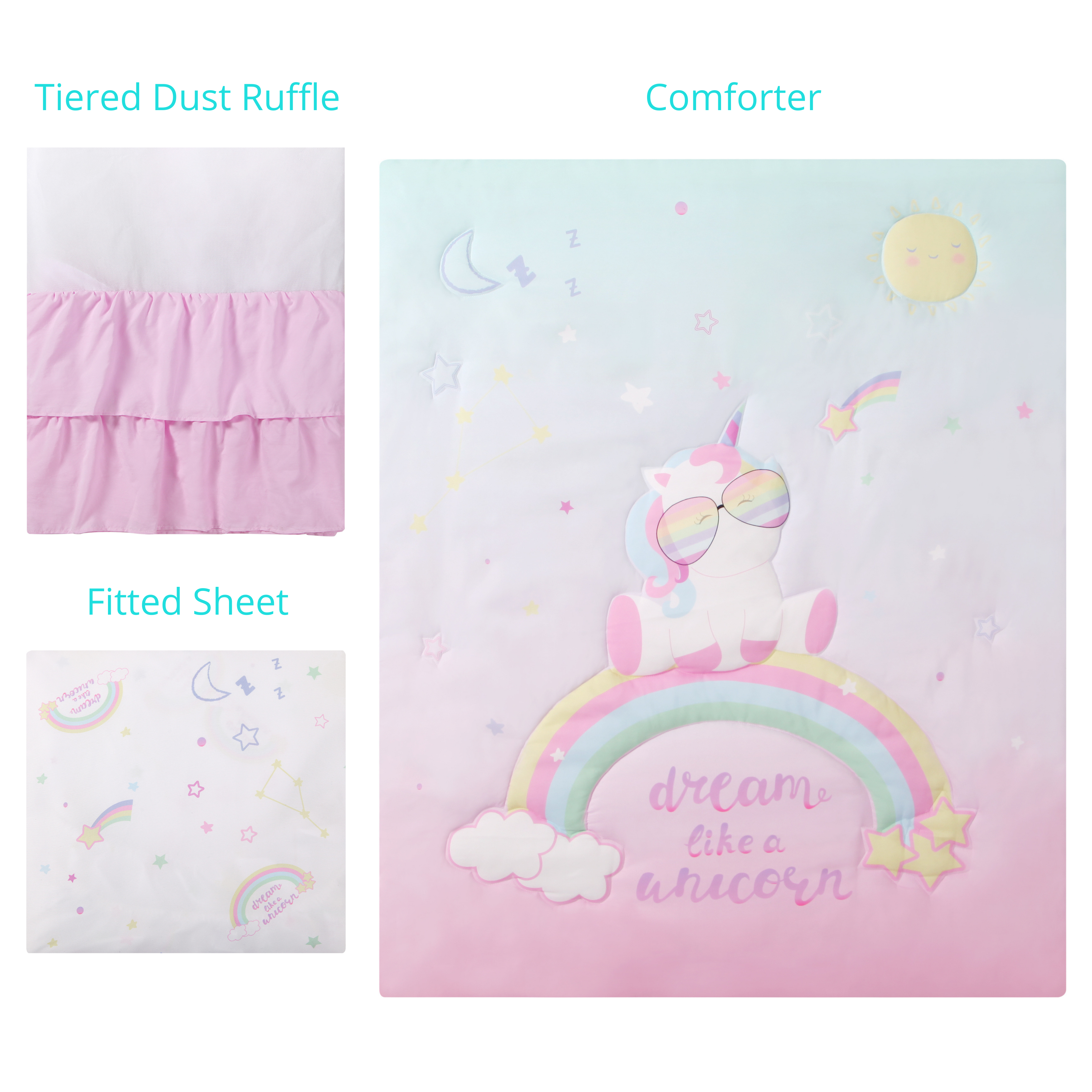 Baby Unicorn 3-Piece Standard Crib Bedding Sets, Pink