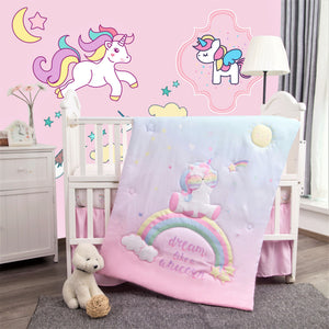 Baby Unicorn 3 Piece Standard Crib Bedding Sets Pink La Premura