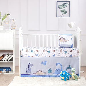 Personalized Baby Crib Bedding Set - Blue Dinosaur Design With Custom Name