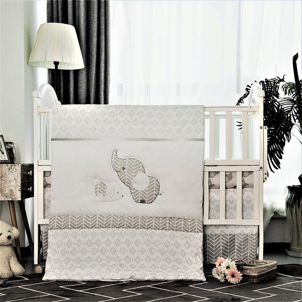 Baby Elephants and Puppy 3 Piece Standard Crib Bedding Sets Grey La Premura Baby