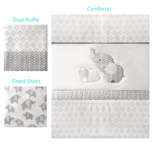 Baby Elephants and Puppy 3-Piece Standard Crib Bedding Sets, Grey